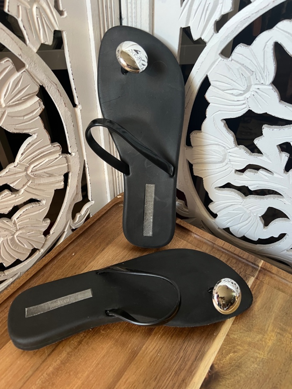 Melissa Black Sandals with Silver Toe Accent